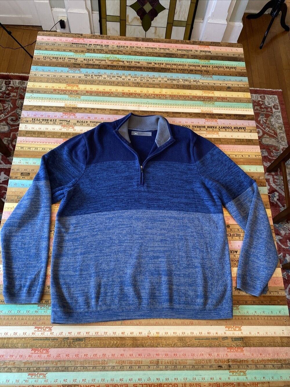 REI Half Zip Pullover Sweater Mens L Heather Blue Ombre Striped Outdoors
